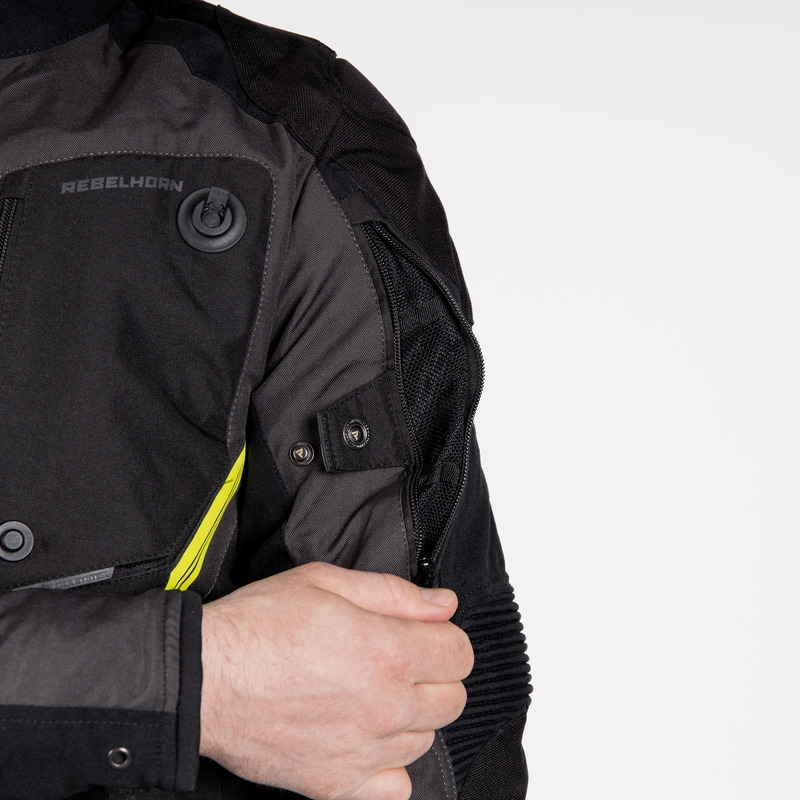 Rebelhorn Borg musta-tummanharmaa-fluo-keltainen moottoripyörätakki