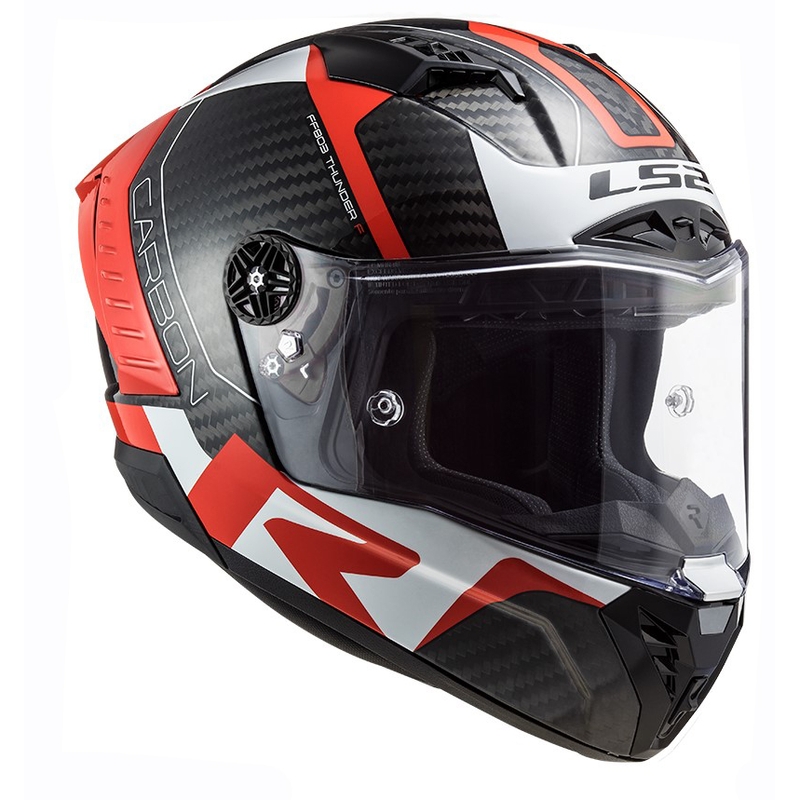 LS2 FF805 Thunder C Racing1 musta-valko-punainen integroitu moottoripyöräilykypärä
