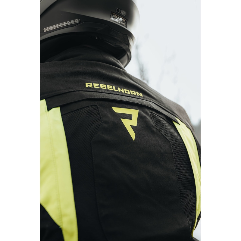 Moottoripyörätakki Rebelhorn Hardy II musta-fluo keltainen alennusmyynti