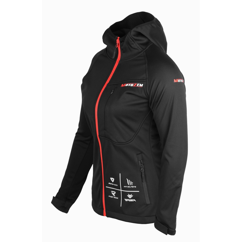 Naisten MotoZem Racing Team musta ja punainen softshell-takki