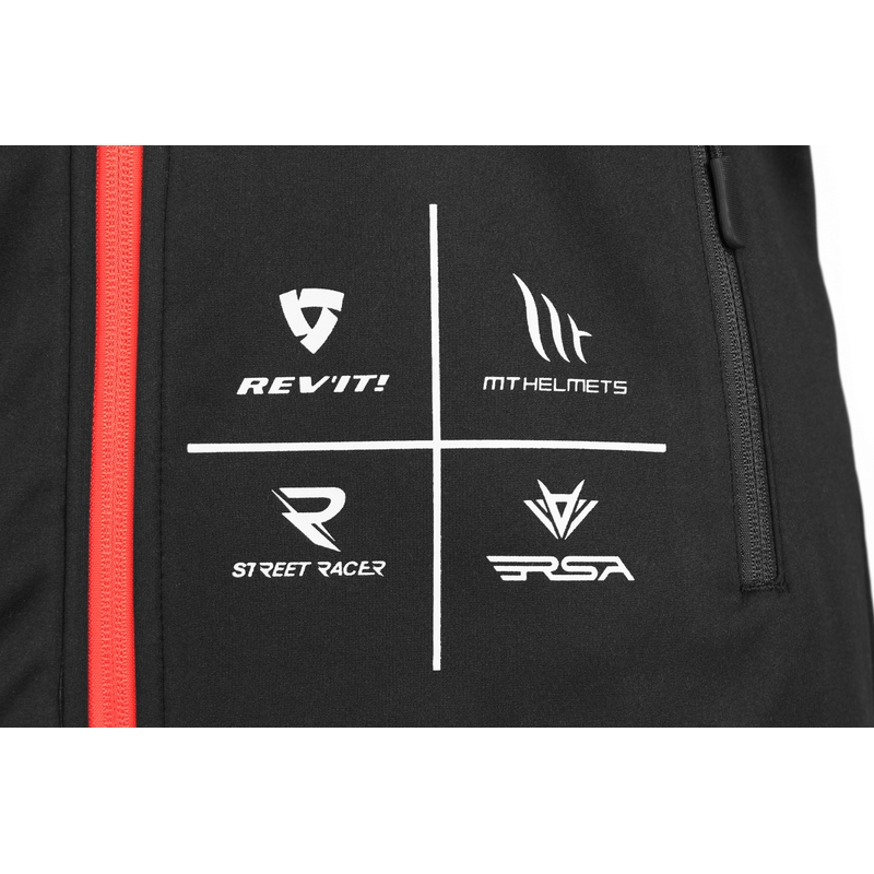 Naisten MotoZem Racing Team musta ja punainen softshell-takki
