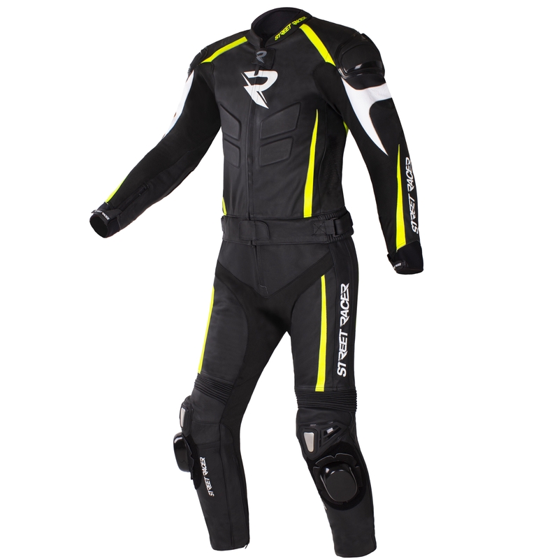 Street Racer Fast Track 2 Musta-valkoinen-keltainen moottoripyöräilyhaalari alennusmyynti