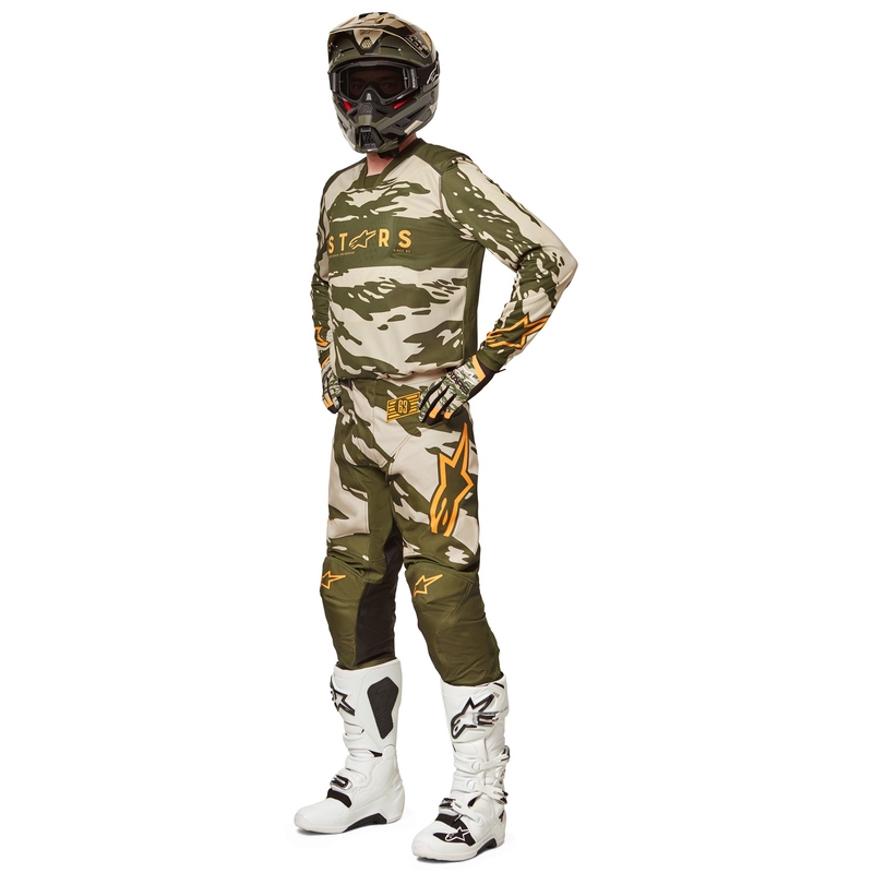Lasten motocross pelipaita Alpinestars Racer Tactical camo vihreä-beige-oranssi