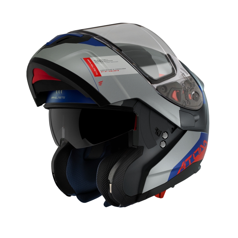 Vyklápěcí přilba na motorku MT Atom SV Gorex C12 černo-šedo-modro-červená výprodej