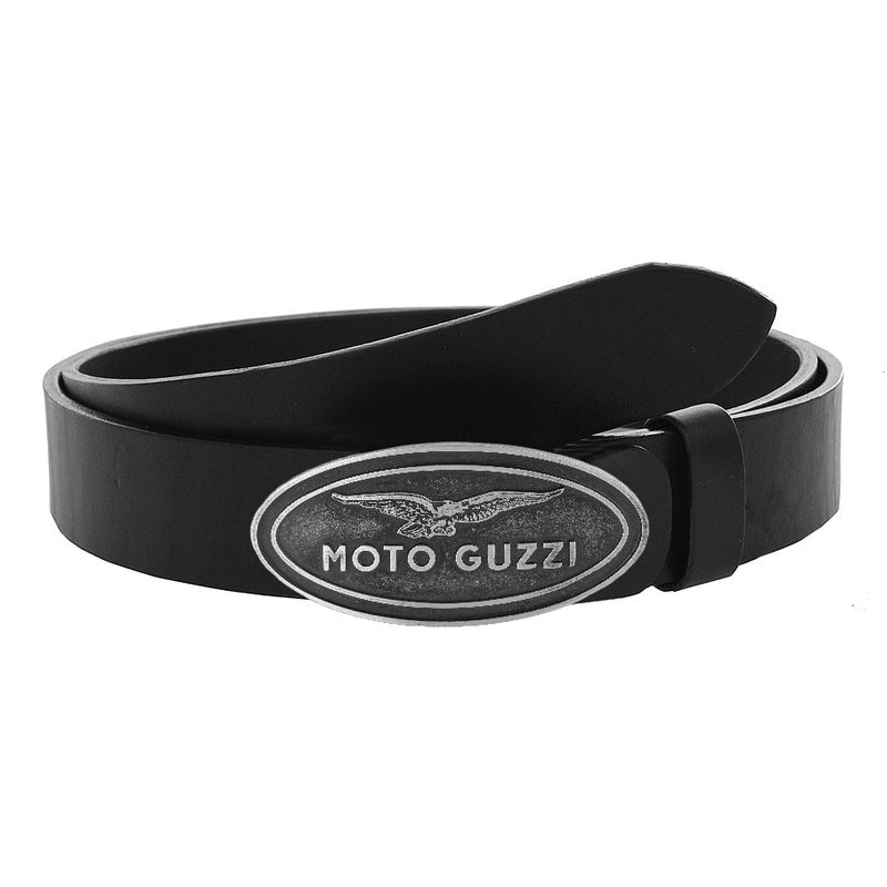 Nahkainen moto-vyö, jossa on Moto Guzzi -solki
