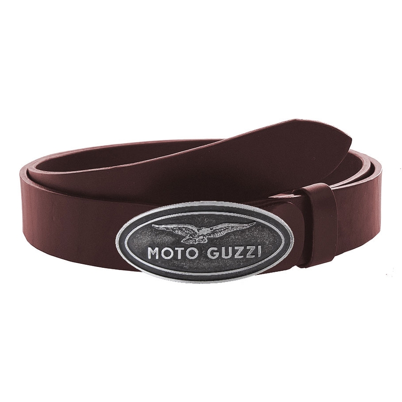 Moto Guzzi ruskea nahkavyö, jossa on solki