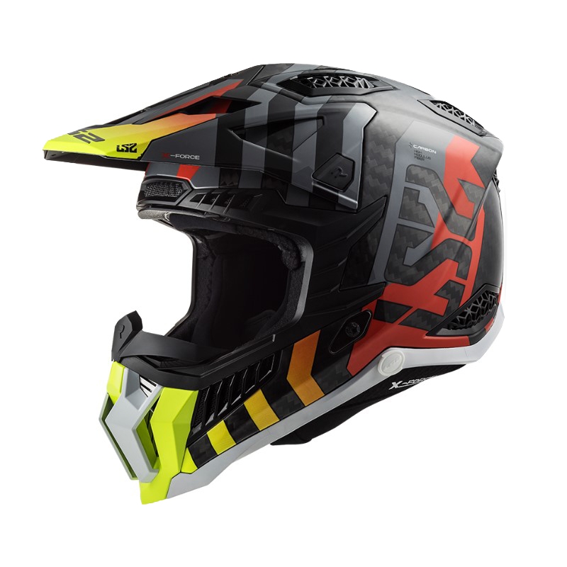 Motocross kypärä LS2 MX703 C X-Force Barrier H-V musta-harmaa-punainen-keltainen