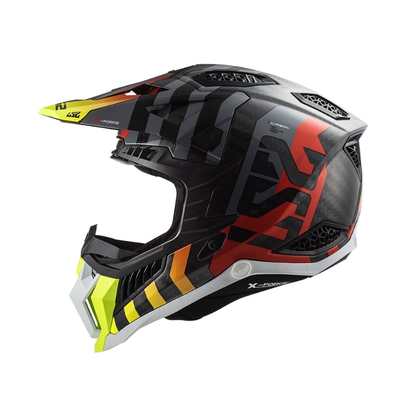 Motocross kypärä LS2 MX703 C X-Force Barrier H-V musta-harmaa-punainen-keltainen