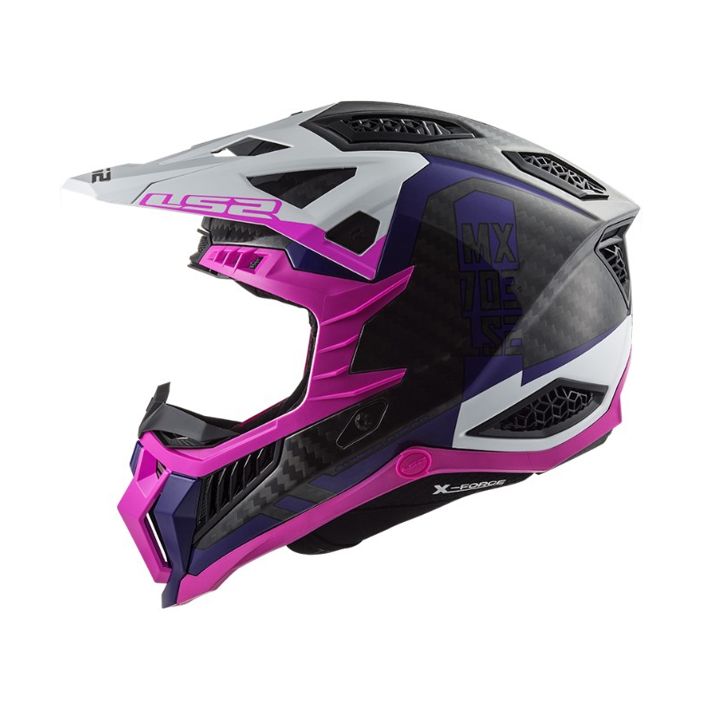 Motocross kypärä LS2 MX703 C X-Force Victory musta-valkoinen-violetti-pinkki