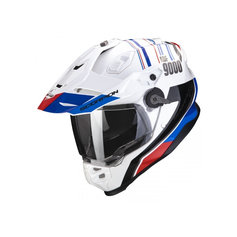 Enduro moottoripyöräilykypärä SCORPION ADF-9000 AIR Desert valkoinen-sininen-punainen alennusmyynti