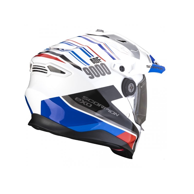 Enduro moottoripyöräilykypärä SCORPION ADF-9000 AIR Desert valkoinen-sininen-punainen alennusmyynti