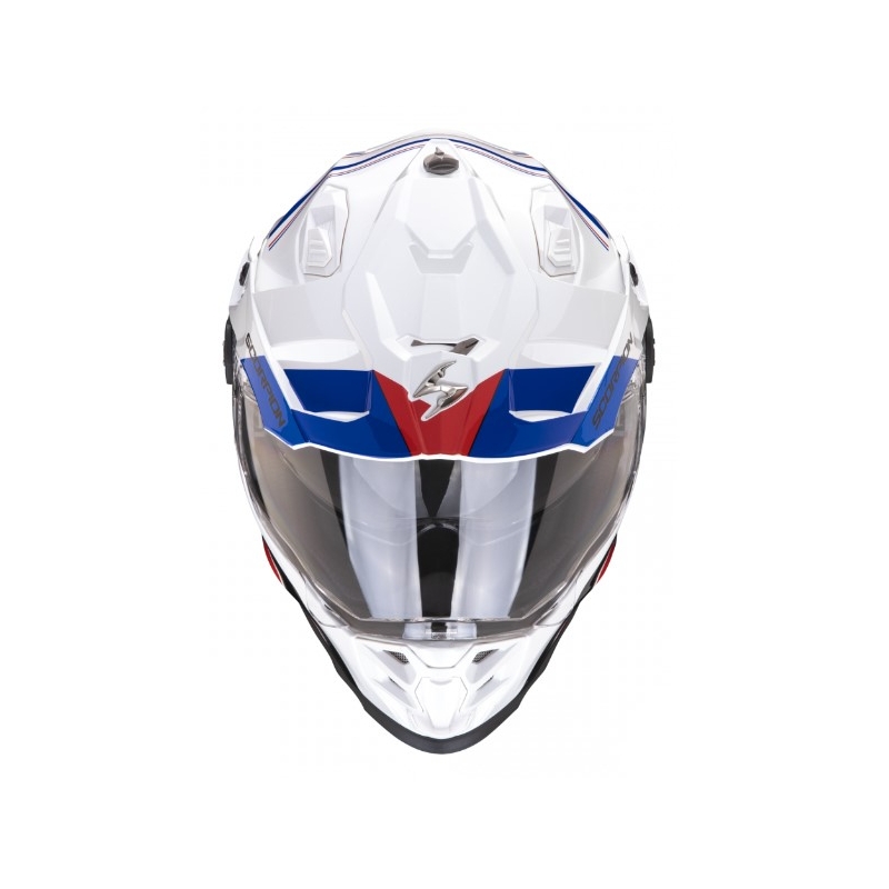 Enduro moottoripyöräilykypärä SCORPION ADF-9000 AIR Desert valkoinen-sininen-punainen alennusmyynti