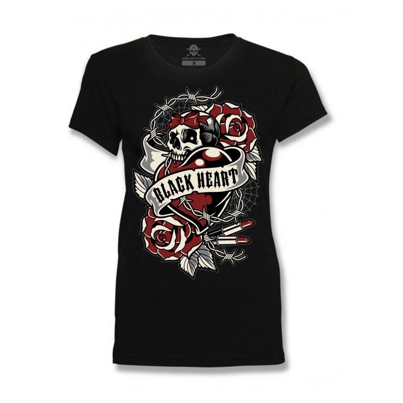 Naisten T-paita Musta Sydän Heart Heart Rose