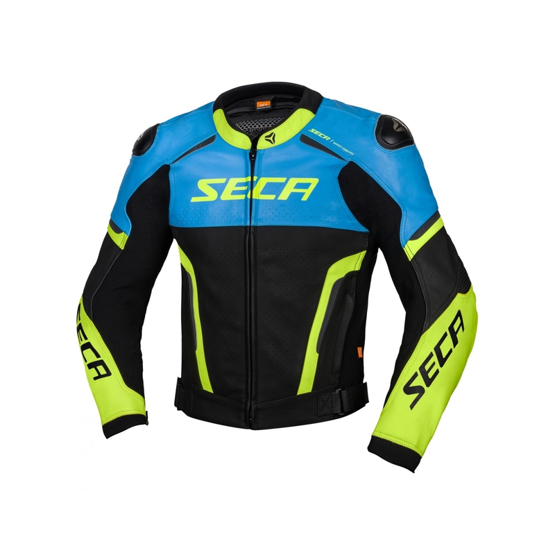 Kožená bunda na motorku SECA Hooligan modro-fluo žlutá výprodej