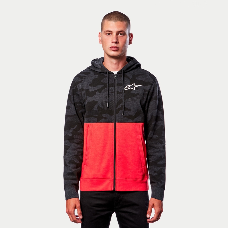 Mikina Alpinestars Camo Block Hoodie šedá camo-červená fluo
