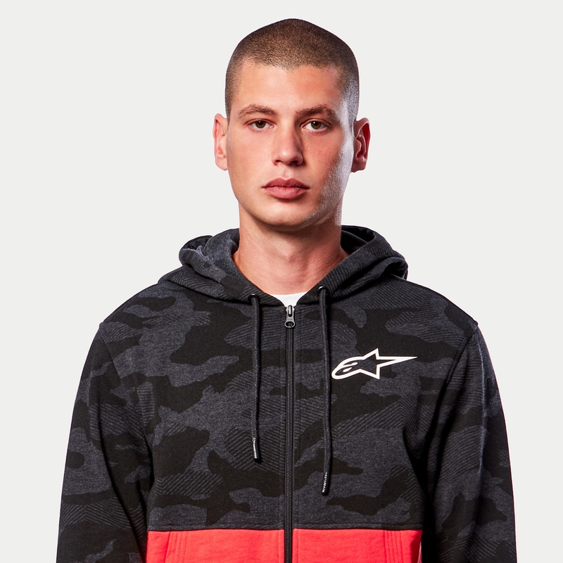 Mikina Alpinestars Camo Block Hoodie šedá camo-červená fluo