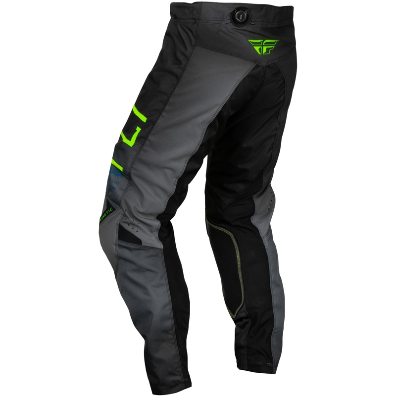 Lasten motocross-housut FLY Racing Kinetic Prodigy musta-fluo-vihreä-sininen alennusmyynti