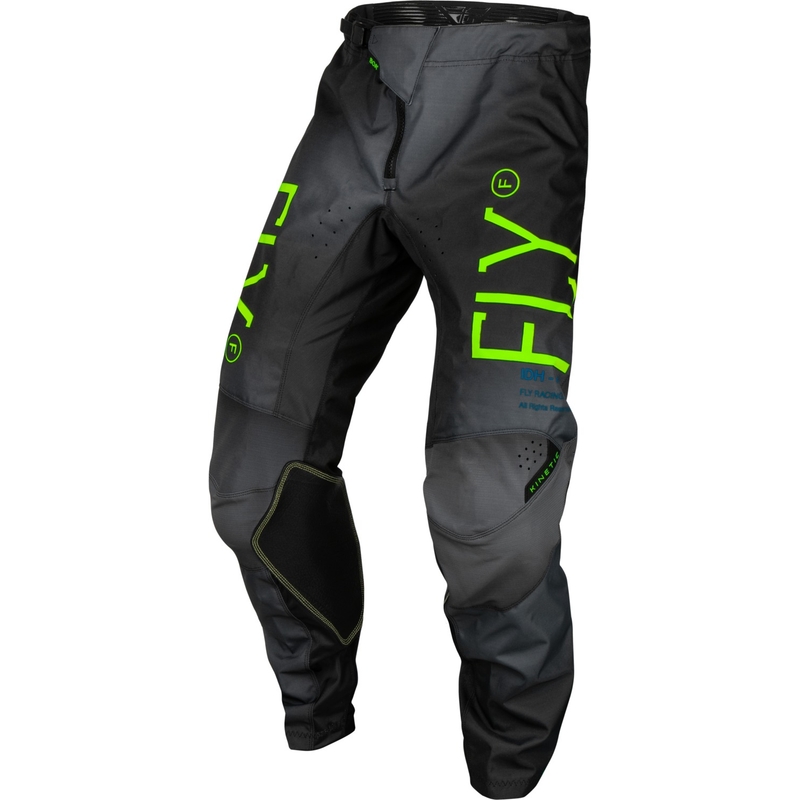 Lasten motocross-housut FLY Racing Kinetic Prodigy musta-fluo-vihreä-sininen alennusmyynti