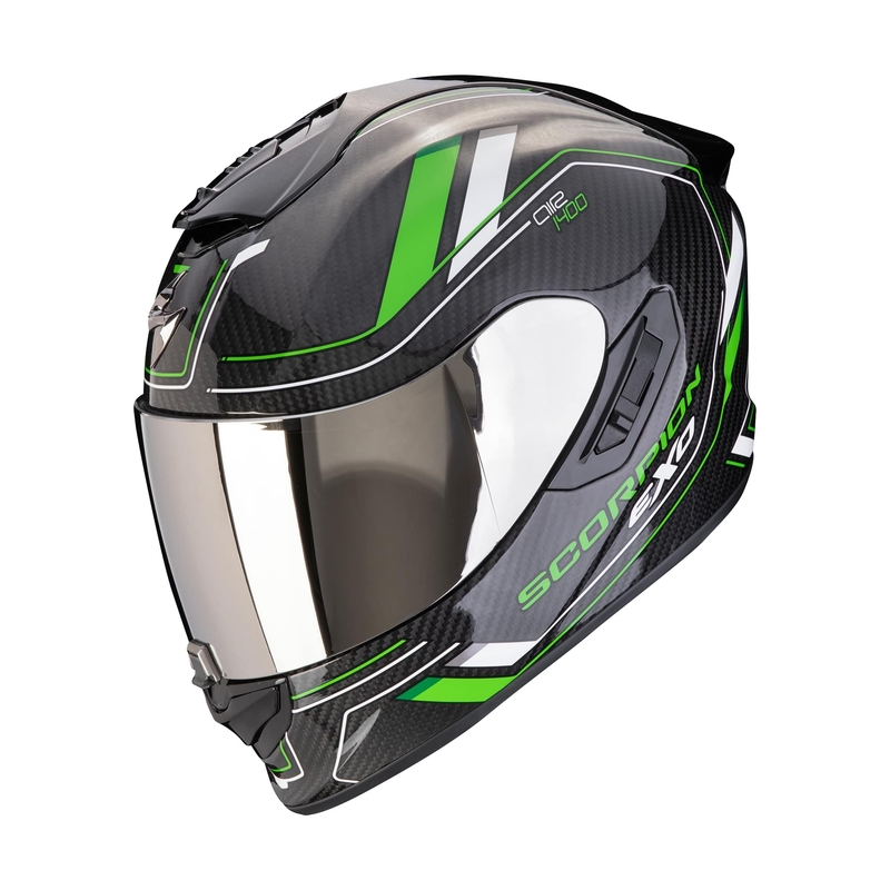 Integraalinen moottoripyöräilykypärä Scorpion EXO-1400 EVO II CARBON AIR MIRAGE musta-vihreä alennusmyynti