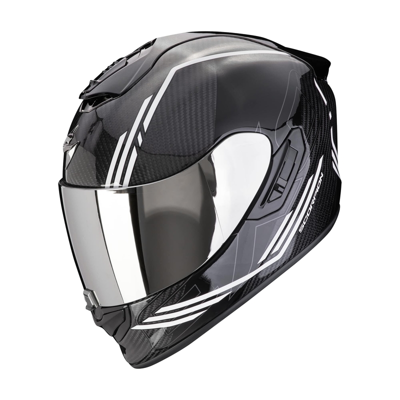 Integroitu moottoripyöräilykypärä Scorpion EXO-1400 EVO II CARBON AIR REIKA musta ja valkoinen alennusmyynti