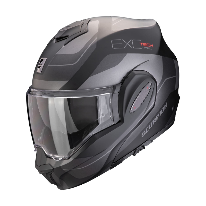 Taitettava moottoripyöräilykypärä Scorpion EXO-TECH EVO PRO COMMUTA mattamusta-hopea alennusmyynti