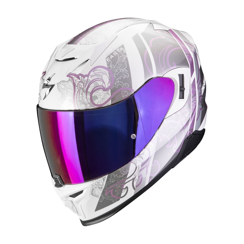 Integroitu moottoripyöräilykypärä Scorpion EXO-520 EVO AIR FASTA valkoinen-violetti alennusmyynti