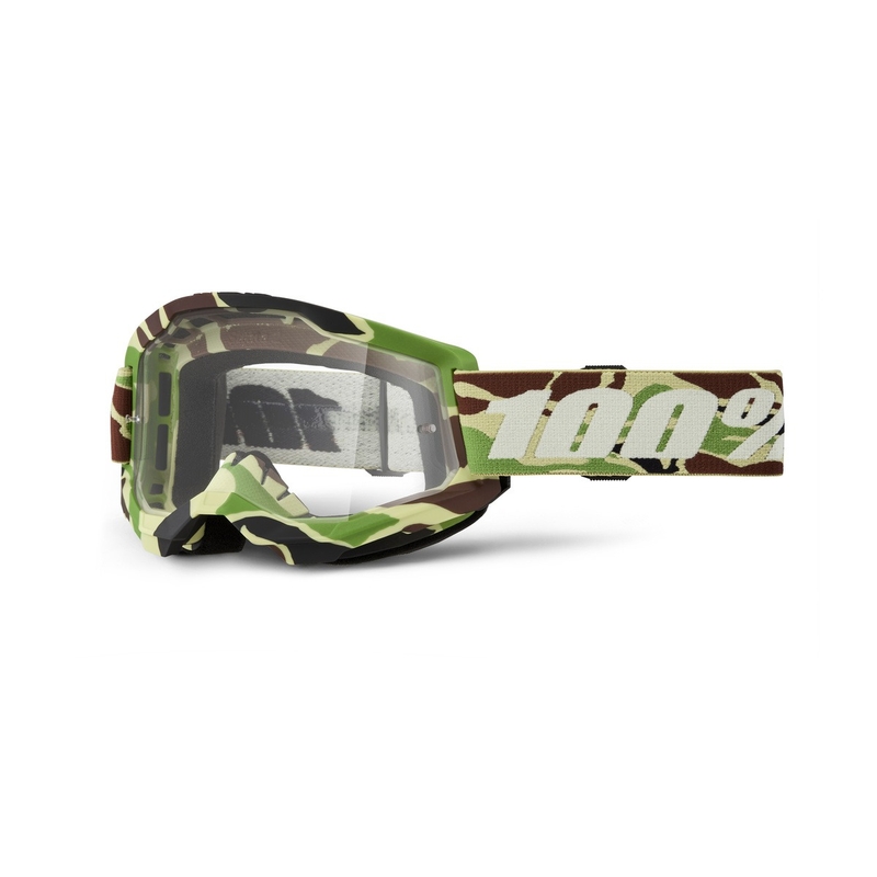 Motocross lasit 100% STRATA 2 New War Camo vihreä (kirkas pleksi)