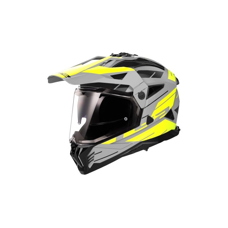 Enduro-moottoripyöräilykypärä LS2 MX702 PIONEER II NAMIB harmaa-fluokankeltainen