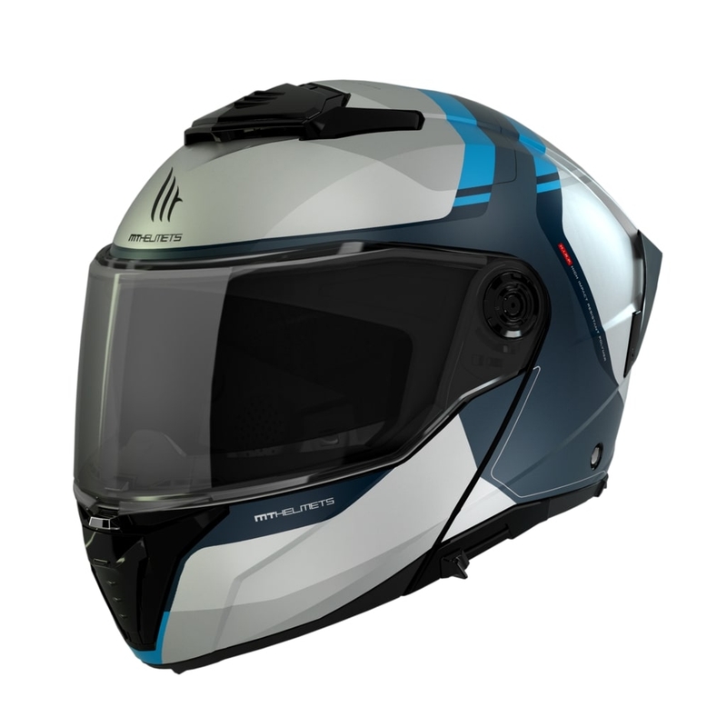 Vyklápěcí helma na motorku MT ATOM 2 SV EMALLA C17 matná bílo-modro-tyrkysová
