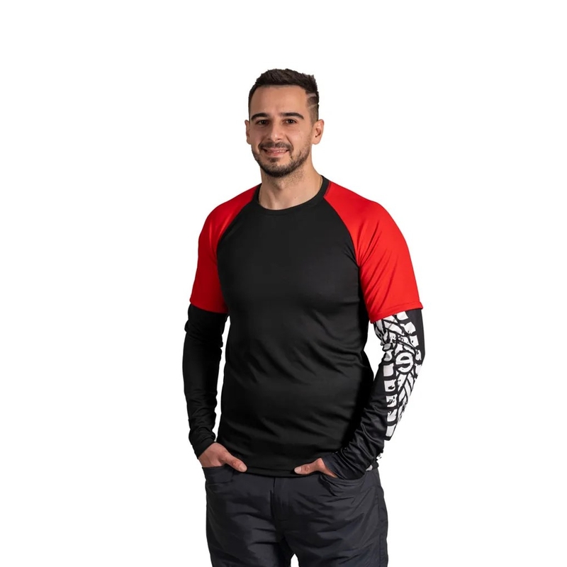 Pánské triko nanosilver® TRACK - dlouhý rukáv černo-červené