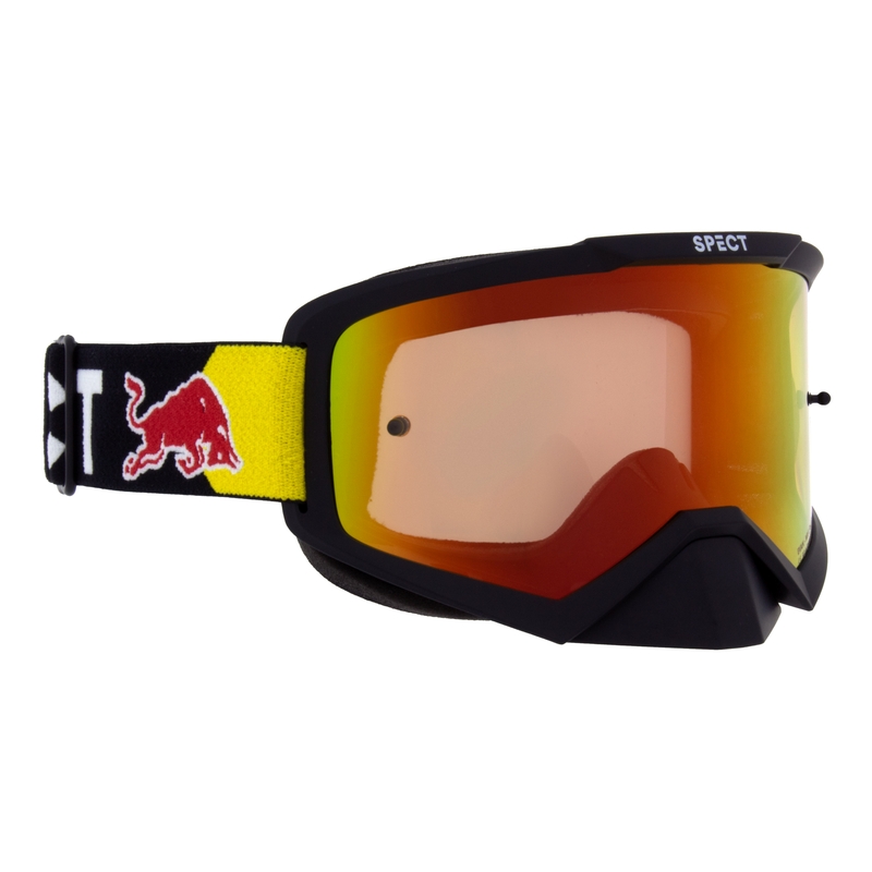 Motocross-lasit Red Bull Spect EVAN musta punakeltaisella linssillä varustettuna.