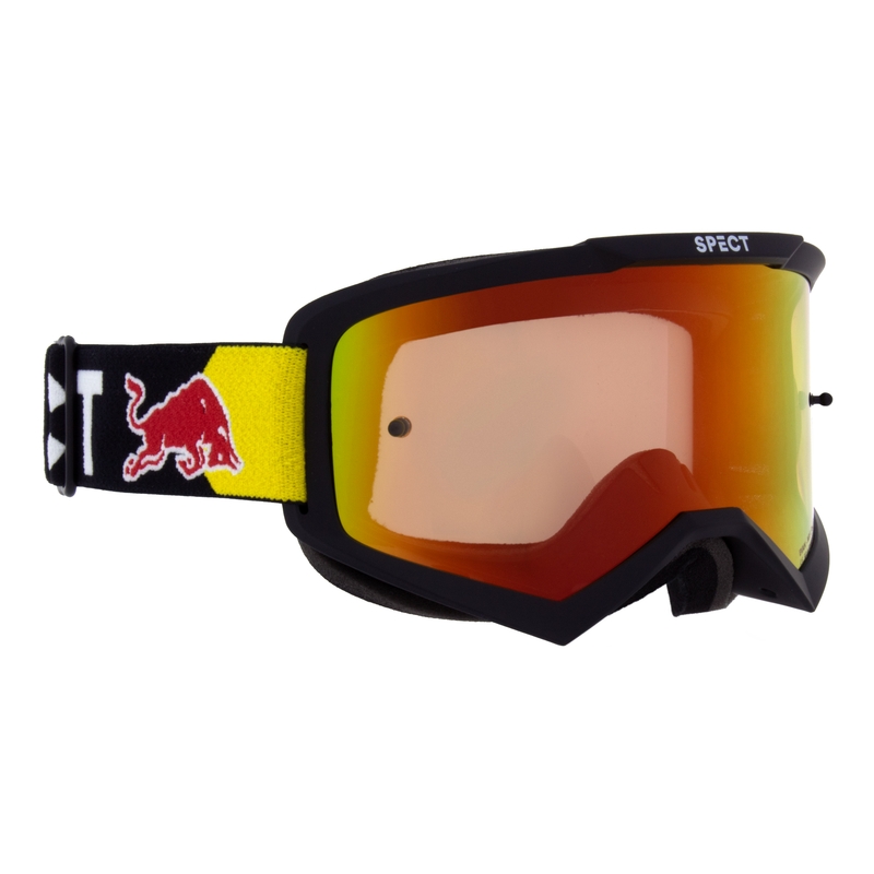 Motocross-lasit Red Bull Spect EVAN musta punakeltaisella linssillä varustettuna.