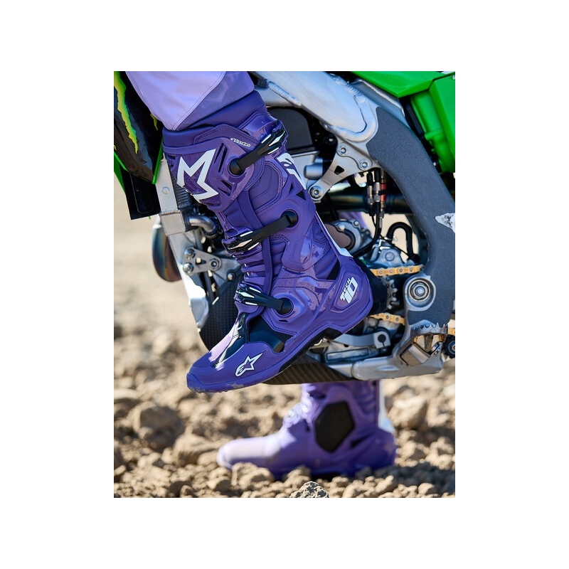 Alpinestars Tech 10 moottoripyöräsaappaat violetti-musta-valkoinen