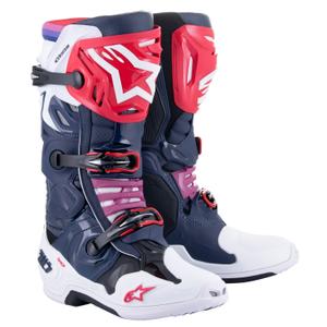 Alpinestars Tech 10 Supervented rei'itetyt tummansininen-valkoinen-punainen-violetti moottoripyöräsaappaat