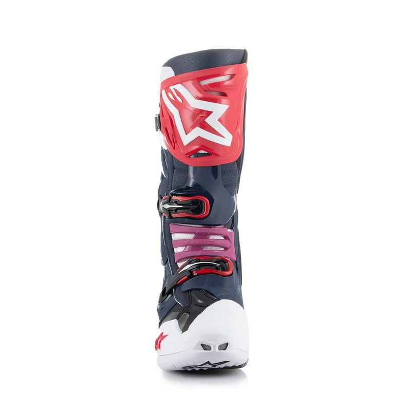 Alpinestars Tech 10 Supervented rei'itetyt tummansininen-valkoinen-punainen-violetti moottoripyöräsaappaat