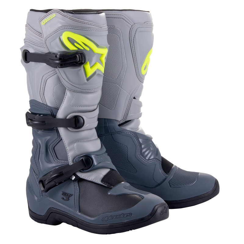 Alpinestars Tech 3 vaaleanharmaa-musta-fluo-keltaiset moottoripyöräsaappaat