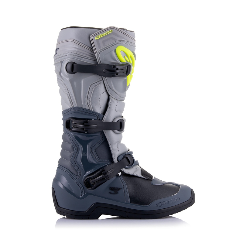 Alpinestars Tech 3 vaaleanharmaa-musta-fluo-keltaiset moottoripyöräsaappaat