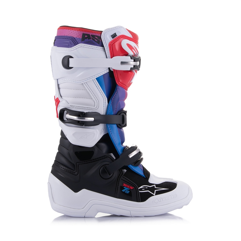 Alpinestars Tech 7 S lasten motocross-saappaat valkoinen-musta-punainen-sininen-violetti
