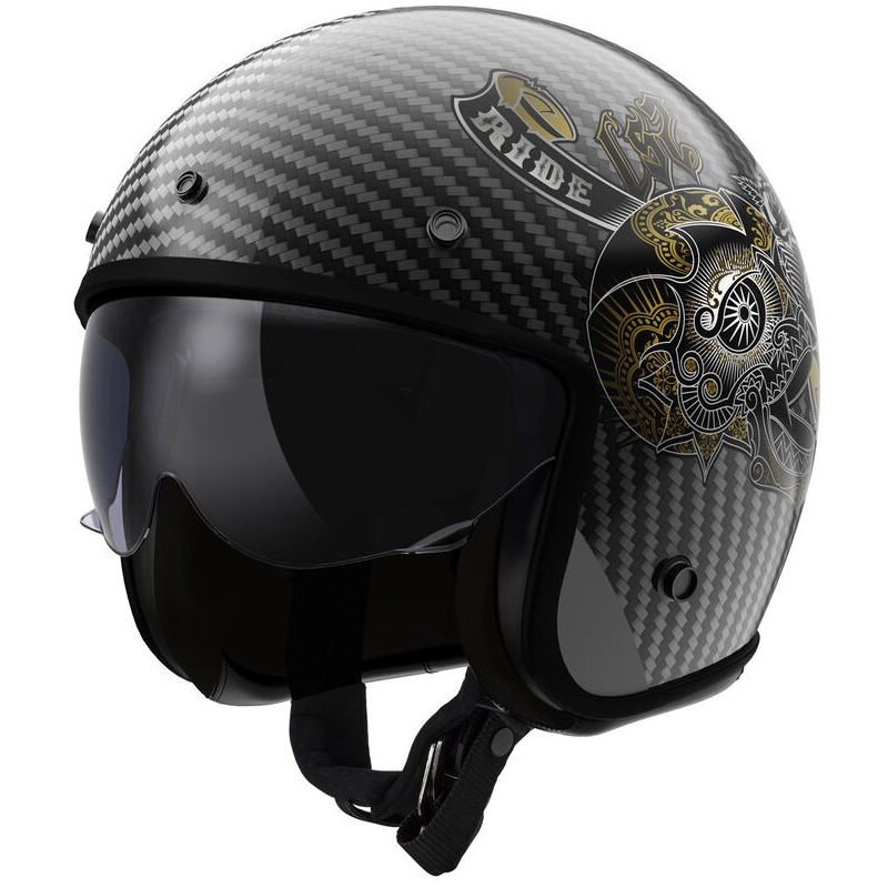Open Moottoripyöräilykypärä LS2 OF601 Bob II Carbon Custom Musta kiilto