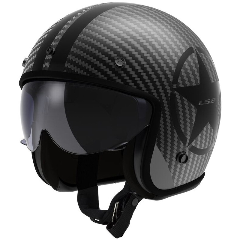 Open Moottoripyöräilykypärä LS2 OF601 Bob II Carbon Star Musta Mattainen