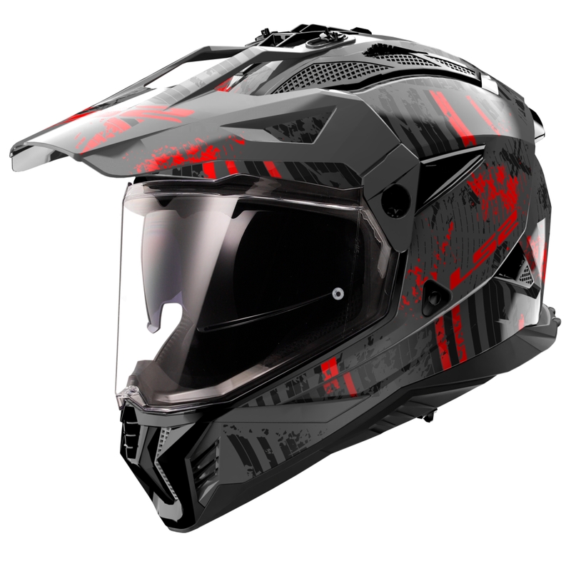 Enduro moottoripyöräilykypärä LS2 MX702 PIONEER II CRAZY musta-punainen