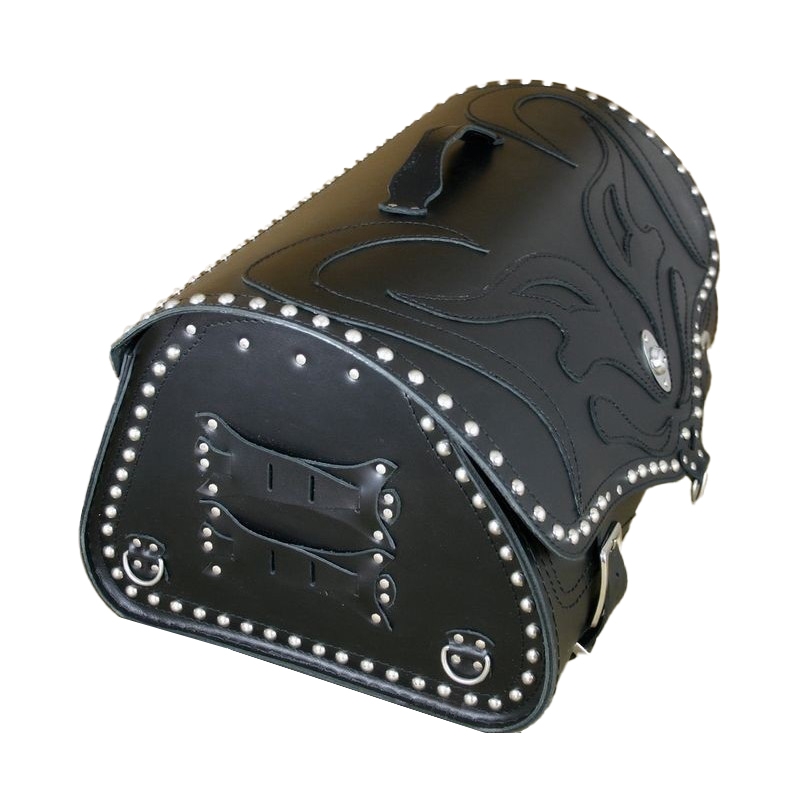RSA K22 Black Demon musta nahkainen moottoripyörälaukku niiteillä 42 l