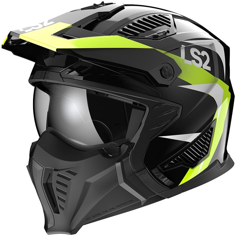Moottoripyöräilykypärä LS2 OF606 Drifter Triality musta-fluo keltainen