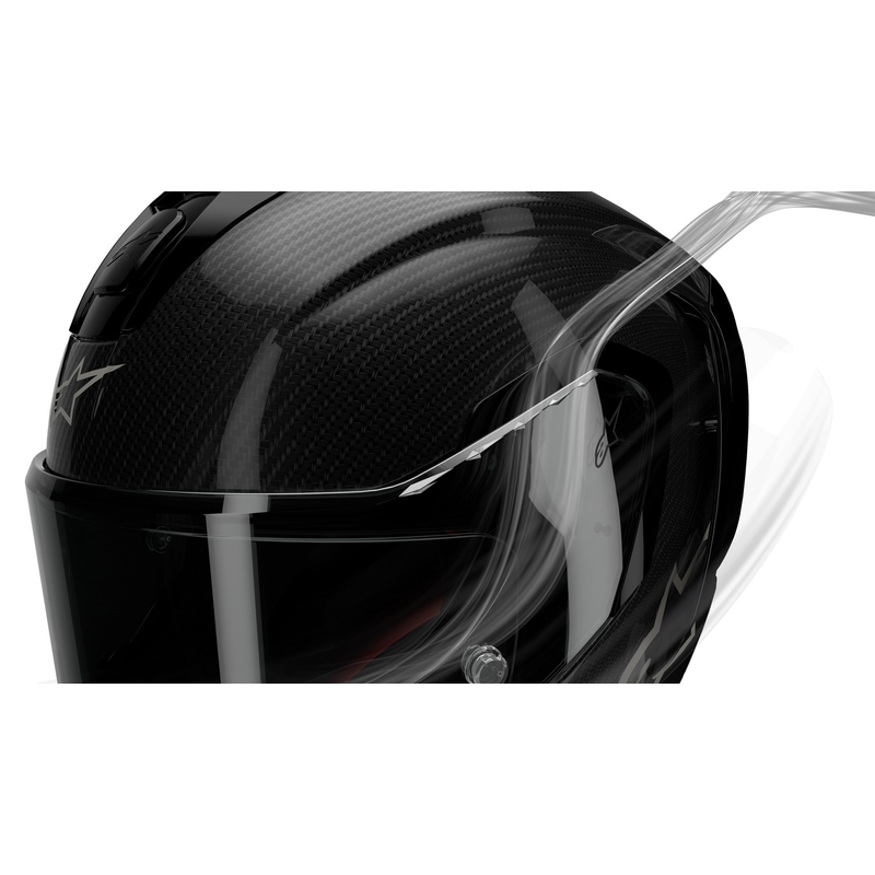 Alpinestars Supertech R-10 Team hiilikuituinen punainen ja valkoinen integraalinen moottoripyöräilykypärä.