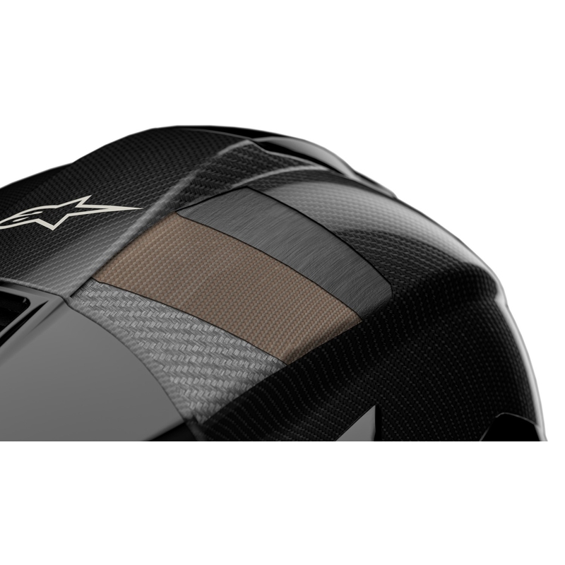 Alpinestars Supertech R-10 Team hiilikuituinen punainen ja valkoinen integraalinen moottoripyöräilykypärä.