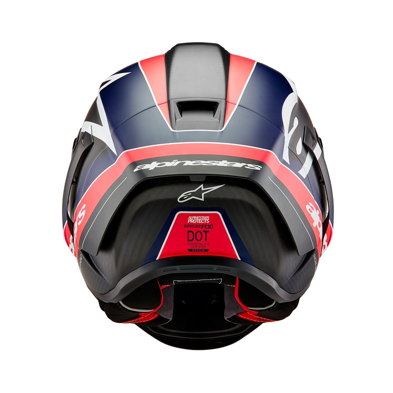 Alpinestars Supertech R-10 Team carbon fluo punainen-sininen-valkoinen matta integroitu moottoripyöräilykypärä
