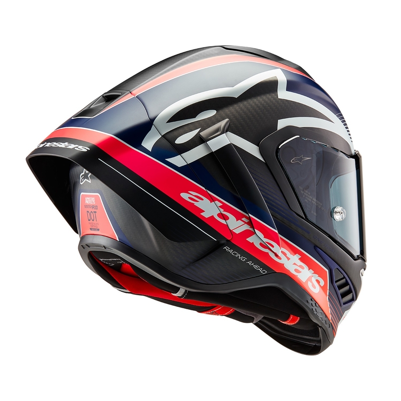 Alpinestars Supertech R-10 Team carbon fluo punainen-sininen-valkoinen matta integroitu moottoripyöräilykypärä