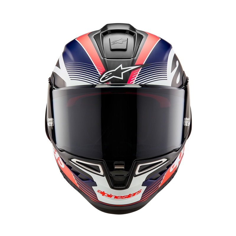 Alpinestars Supertech R-10 Team carbon fluo punainen-sininen-valkoinen matta integroitu moottoripyöräilykypärä