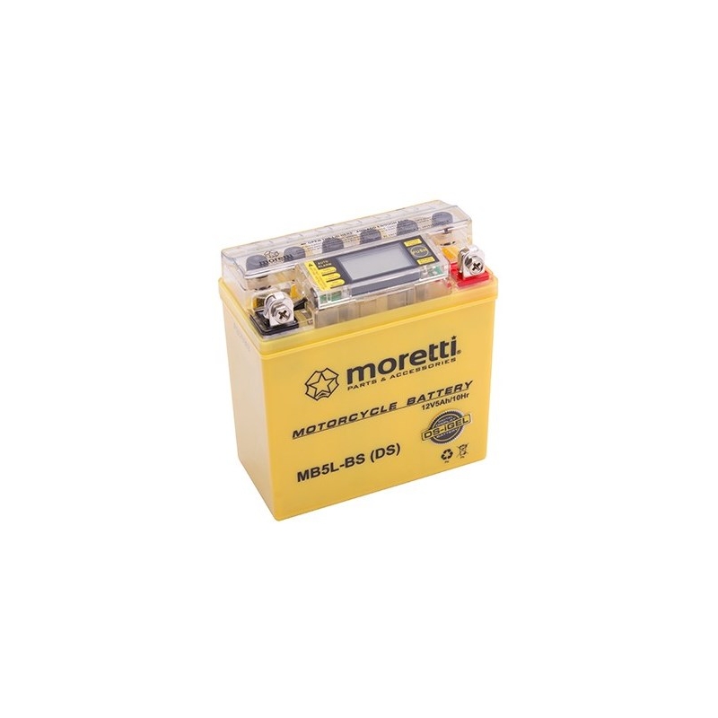 Huoltovapaa geeliakku Moretti MB5L-BS, 12V 5Ah jännitemittarilla varustettuna