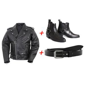 SET: RSA KW hevoskengät + RSA Classic nahkavyö + RSA Crooked nahkatakki.